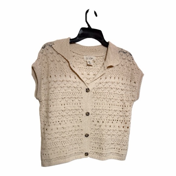 Jessica Simpson Tops - Cream Openwork Crochet Button-Up Top